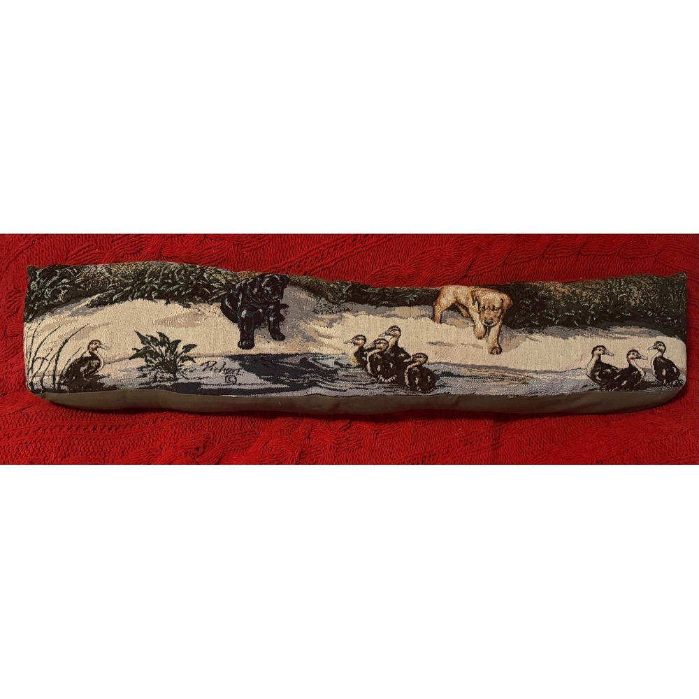 Vintage Tapestry Draft Stopper Pillow Labrador Retriever Ducks Hunting Dog Art